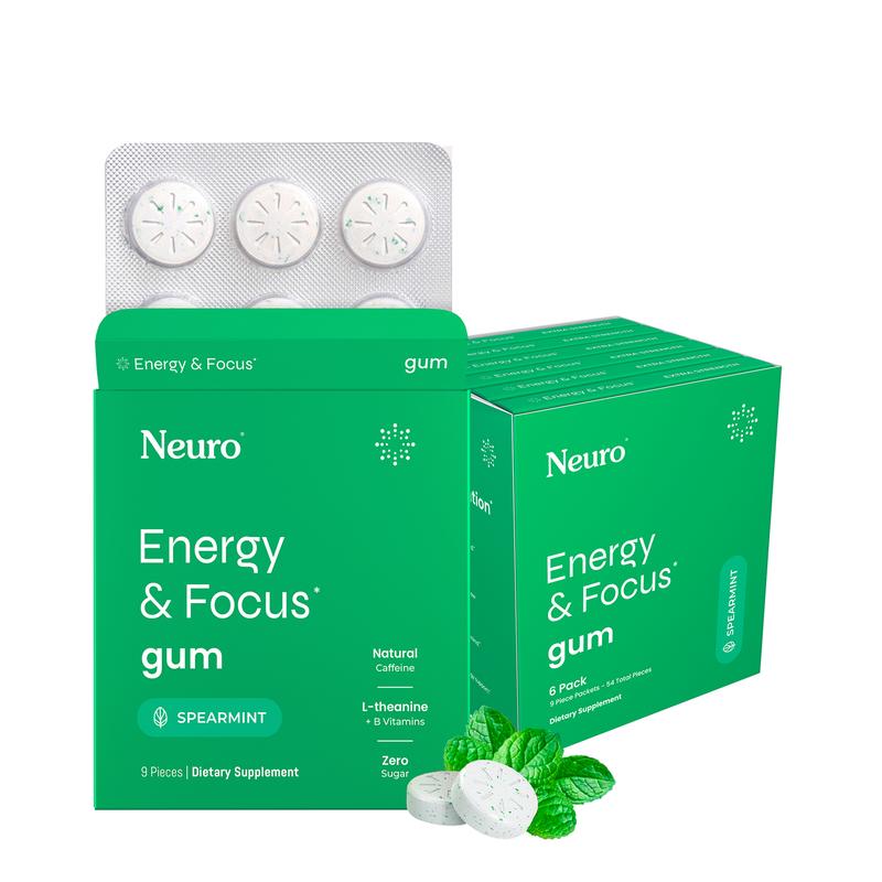 Neuro Spearmint Energy & Focus Gum/Mints - Sugar Free with Natural Caffeine, L-theanine, Vitamin B12 & Vitamin B6