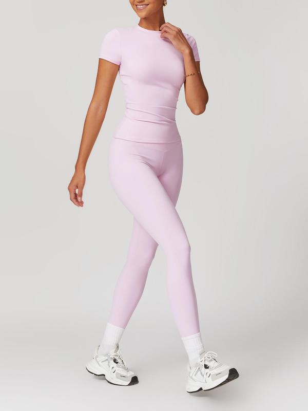 Women's Plain Round Neck Crop Tee & High Waist Leggings Yoga Set, Breathable Quick-Drying Short Sleeve T-Shirt & Skinny Pants Set for Gym Workouts and Running, Workout Running Clothes, Ladies' Sportswear for All Seasons