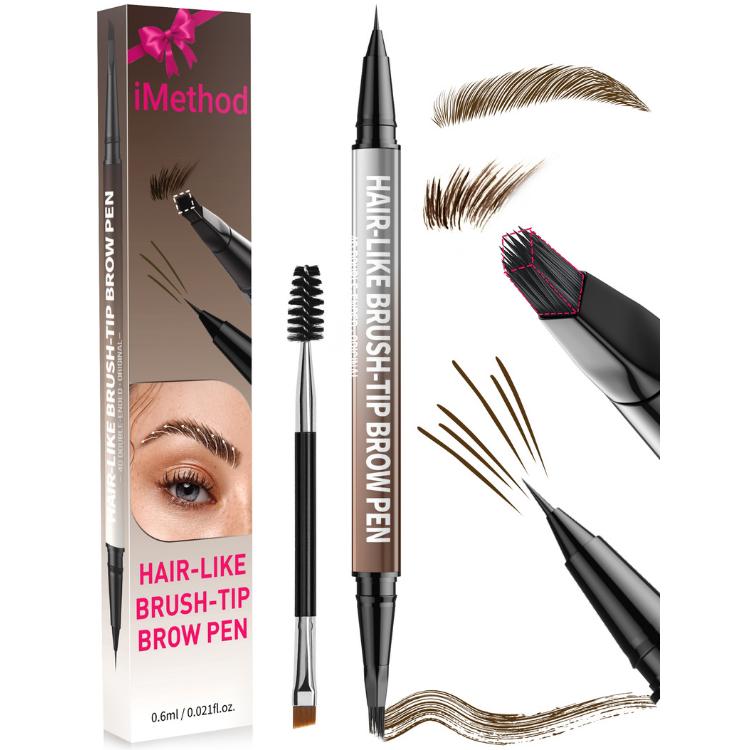 iMethod Original 4D Brush Tip Waterproof Microblading Eyebrow Pen, 2-in-1 Dual-Ended, Natural Hair-Like Strokes, Long-Lasting