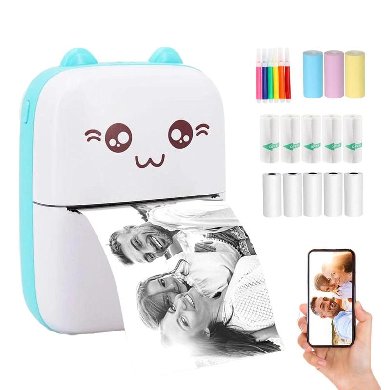 Cute Cartoon Design Portable Thermal Printer, Mobile Wireless Label Printer for Travel Home School & Drom Use, Mobile Thermal Printer for IOS & Android Smart Phone, Printing Machine