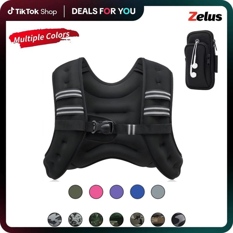 【SummerVibes】ZELUS Weighted Vests,6/8/12/16/20/25/30lbs weight vest with Detachable Phone Pouch&Reflective Stripes&Adjustable Straps| Exercise Equipment & Workout Enhancer for Motivational Walking, Strength Training, Running, Rucking#Summervibes Summervi