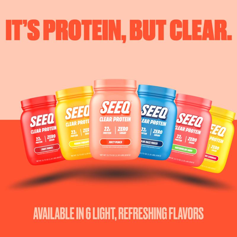 SEEQ Clear Protein Powder - 22g Whey Isolate - Zero Sugar & Lactose - Allergen Friendly - Bone Health - Post Workout Recovery - Fitness Endurance Supplement - Dietary Healthcare Drink