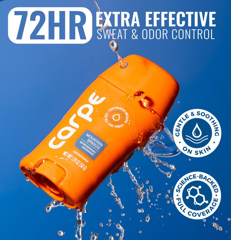 Carpe Deodorant Antiperspirant - 100Hr Clinically Tested Sweat & Odor Control - No Baking Soda, Parabens, or Phthalates - Reduce Odor Causing Bacteria - Nourishes Skin