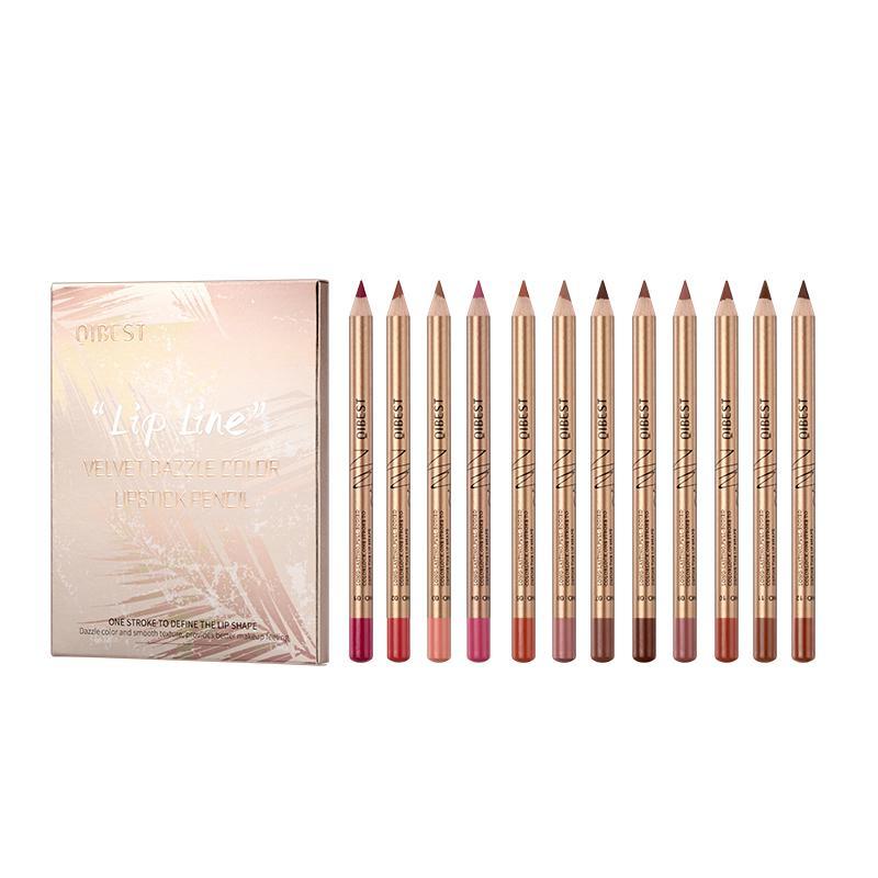 Lip Liner Set 12 Pieces, Velvet Glossy Lipstick Pens, Matte Gold Tube, Suitable for Full Lips, 3D Lip Sculpting