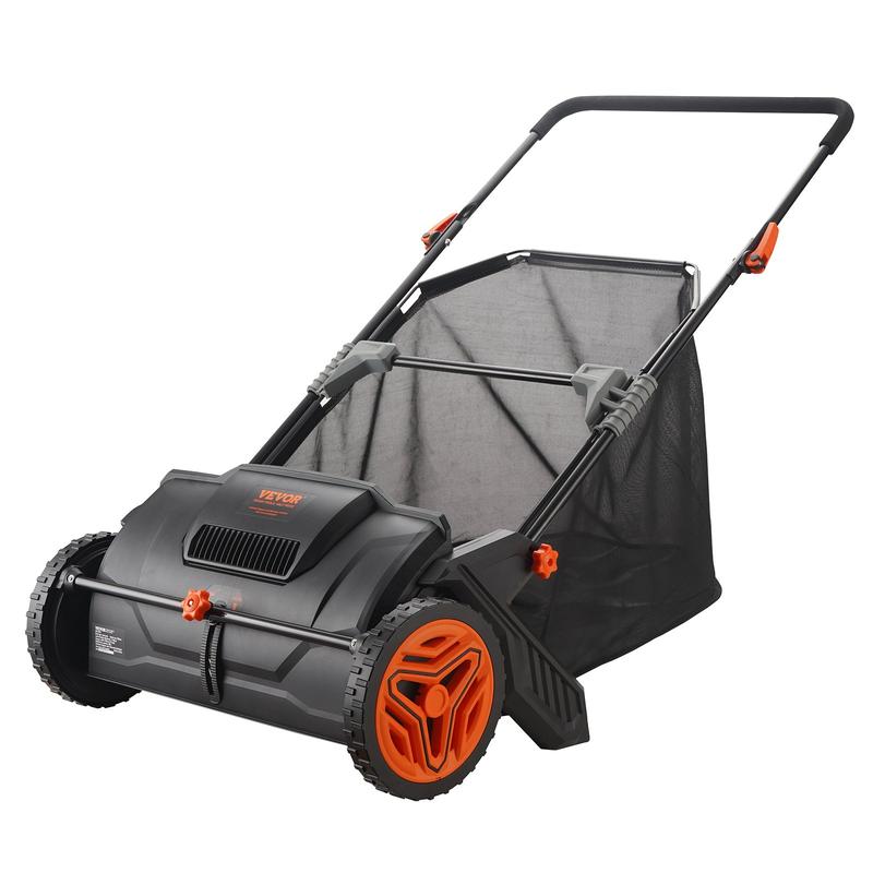 【fathersdaygift】VEVOR Push Lawn Sweeper 21-Inch Leaf & Grass Collector with 3.5 cu. ft. Mesh Collection Hopper Bag 2 Spinning Brushes & Strong Rubber Wheels
