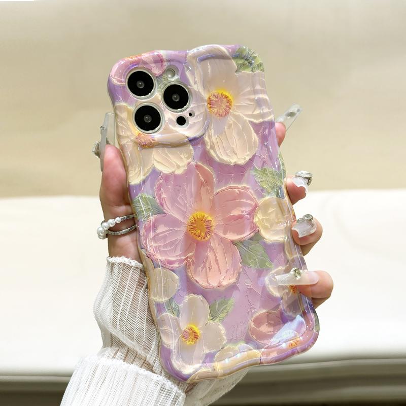 Colorful Retro Oil Painting case with Flower Pattern Cute Curly Wave Frame Phone Case for iPhone 17 Series Plus 11 12 13 14 15 16 Pro Max Protection