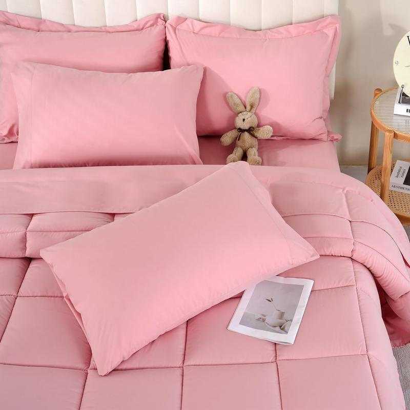 【Memorial Day Sale】DOWNCOOL 7Pcs Comforter Sets, Multi-color Bedding Sets , All Season Down Alternative Bedding Comforter Sets with Comforter, Flat Sheet, Fitted Sheet, 2 Pillow Shams & 2 Pillowcases, Pink Bedroom Accessories#tiktokshopmemorialday