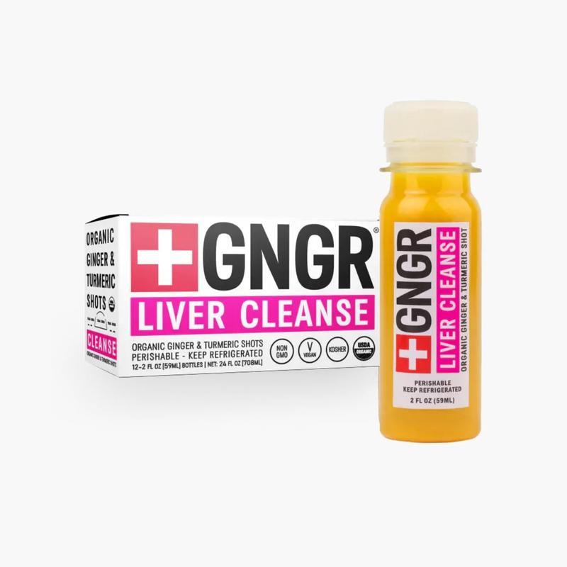 GNGR Liver Cleanse Shot - Organic Ginger Shot with Milk Thistle, Turmeric (95% Curcumin), Dandelion, Prebiotic Fiber, Vitamin C, Natural Detox, Gut Cleanse, Liver Detox, Wellness Supplement (2 oz - 12 Pack)