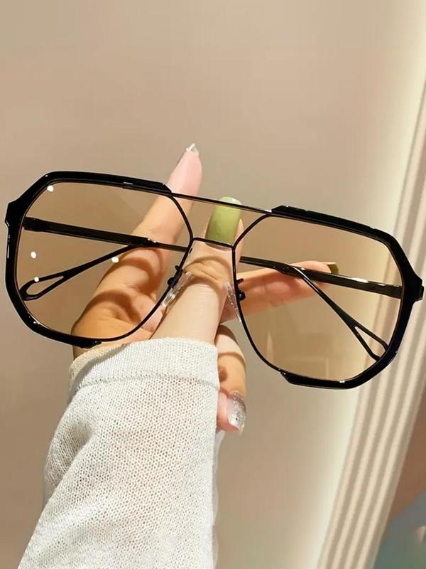 Unisex Flat Top Geometric Frame Sunglasses, Summer Sunglasses, Stylish Classic Aviator Sunglasses, Chic Travel Essentials, Trendy Vintage Sun Protective Sunglasses for Driving & Travel