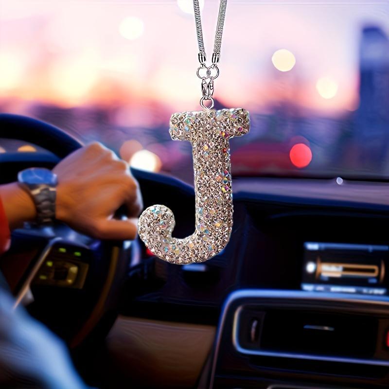 Rhinestone Letter Design Car Pendant, Sparkling Hanging Charm and Lucky Reflective Ornament, Durable Car Interior Accessories, Car Accessory, Car Interior Decoration, Car Interior Ornaments