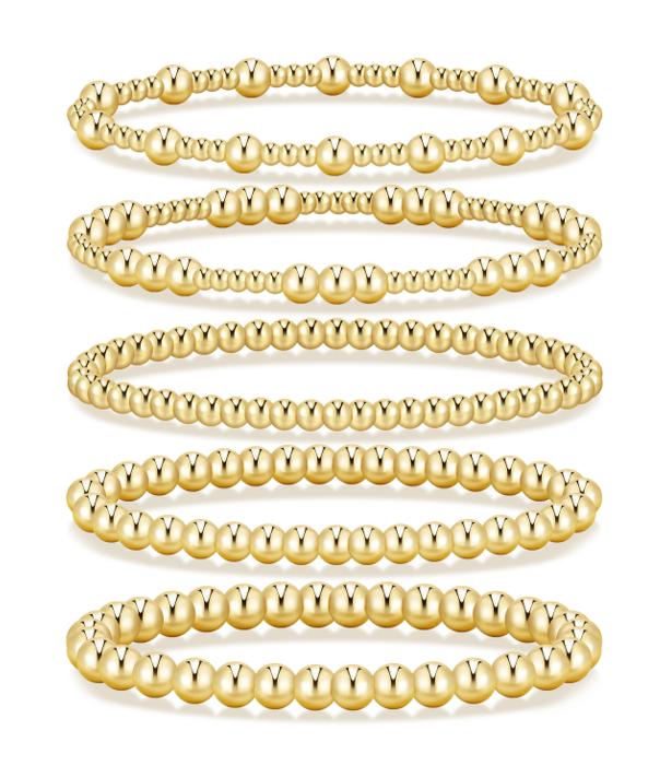 17KM Gold Bracelet Jewelry for Women, Waterproof Beaded Strand Bead Ball Bracelet Stack, Adjustable Bracelet for Gifts, summerwins