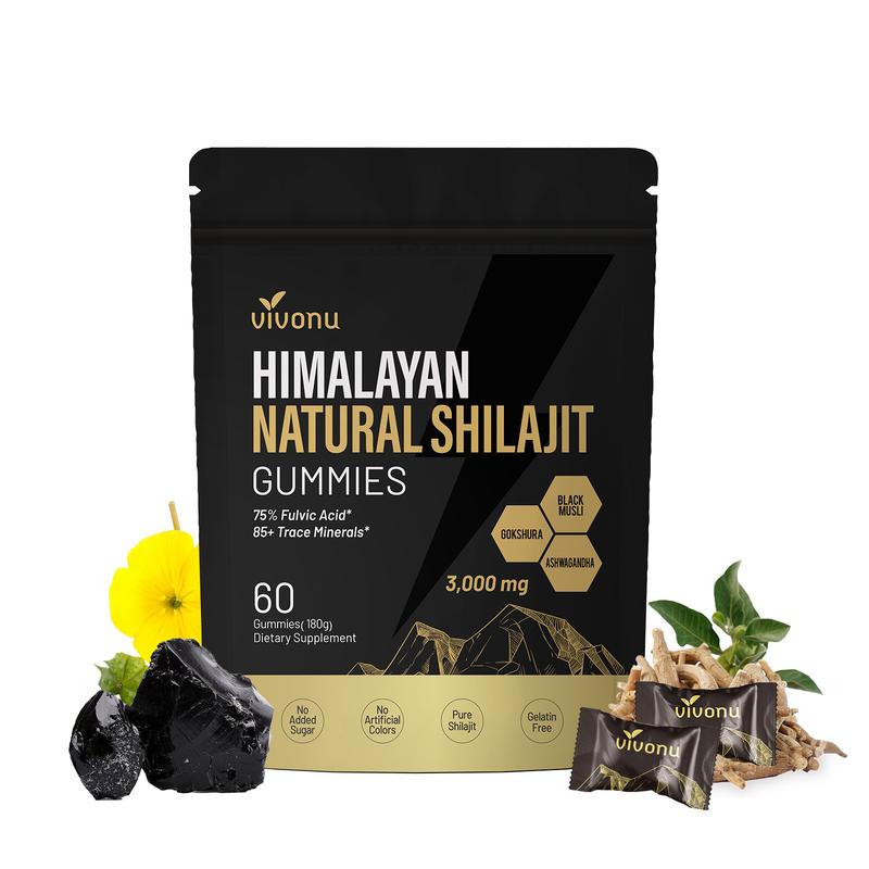 VivoNU Himalayan Shilajit Gummies | With Ashwagandha, Gokshura & other herbs | No added sugar | 60 Gummies SummerVibes