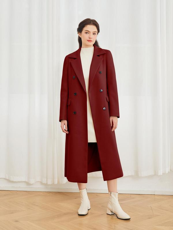 Women's Solid Color Double Button Pocket Overcoat, Casual Long Sleeve Lapel Neckline Coat for Fall & Winter, Women's Clothing for Daily Wear, Cute Tops