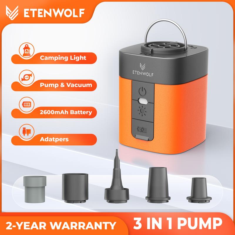 Portable Mini Air Pump for Air Mattress & Pool Floats, Fast Inflate & Deflate Camping Pump with LED Light, Rechargeable Travel Pump ETENWOLF AIR3 Inflatable Sleeping Bag Air Bed Airbeds tiktokshopspringglowup,summervibes outdoorfun