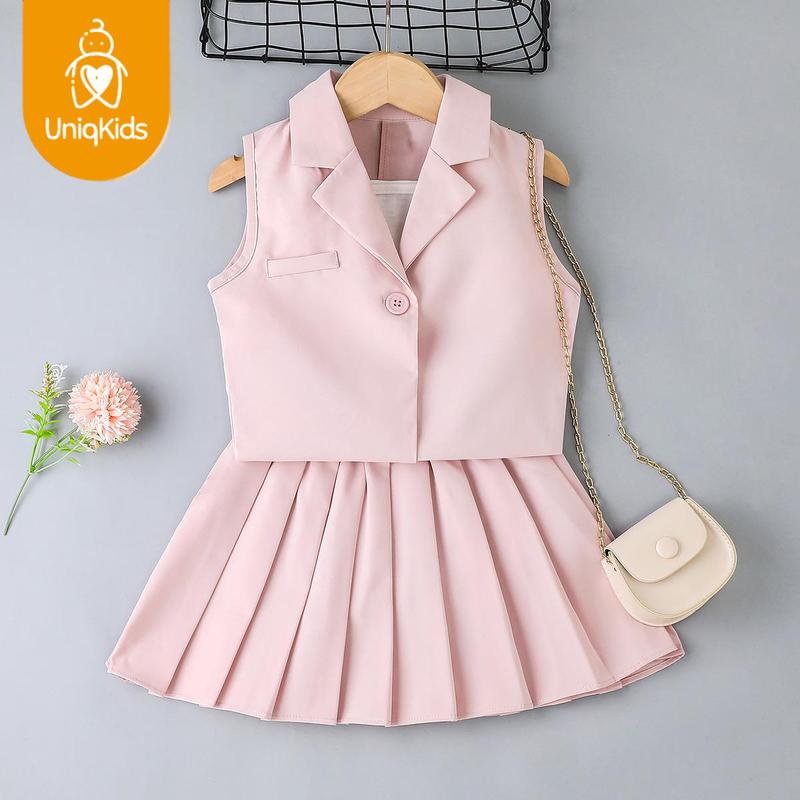 UniqKids Clean Girl Outfits One Set Girls Fashion Suit 3 in 1 Vest , Skirt and Sleeveless Waistcoat Korean Style OOTD Barbara Terno For Kids Girls