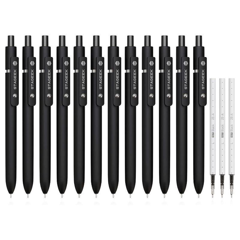 【Buy 3 Get 1】 STAGEEK Black Gel Pens, 5/6/12 Pack Fine Point Smooth Writing Pens with 3 Extra Refills, 0.7mm/0.5mm Quick Dry Black Ink Pens for Journaling, Office, Note Taking, School Supplies, Nurse Aesthetic(Black Gray White & Morandi)