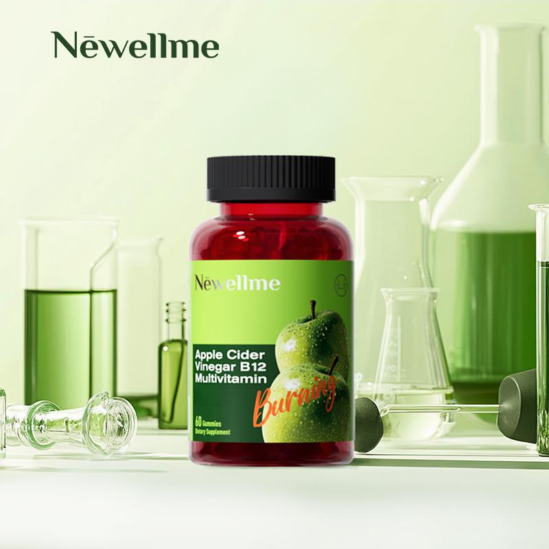 Newellme Apple Cider Vinegar Gummy Vitamins with Vitamin B12 Gelatin-Free Vegan Non-GMO Supports Energy Levels Digestive Health & Wellness