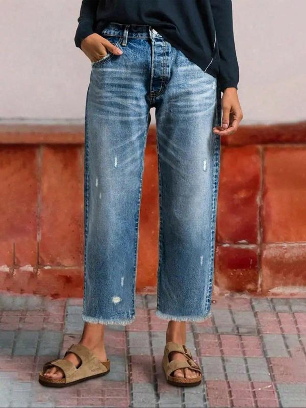 Women's High Waist Loose-Fit Denim Jeans, Casual Plain Surface H-Type Cut, All-Seasons Wearable, Perfect for Outing and Summer