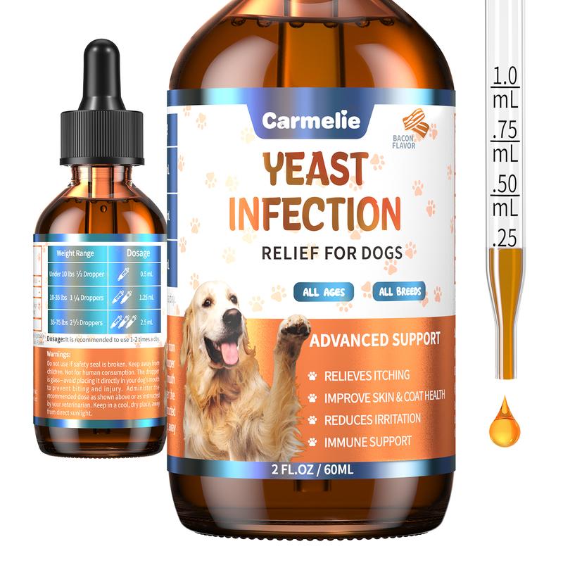 #Summervibes #petlovers Carmelie Dog Ear & Skin Relief Drops, Yeast Infection Treatment for Dogs – Bacon Flavor 60ml | Soothes Itching, Supports Healthy Ears & Skin, Allergy Relief for Puppies & Dogs