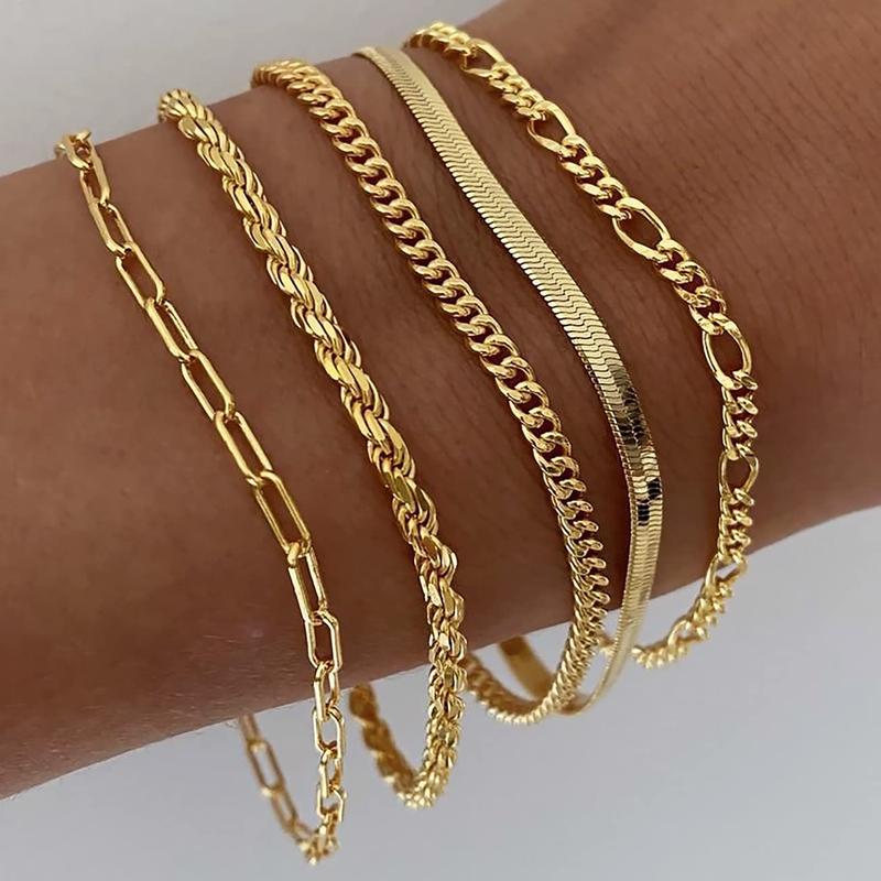Tewiky Greenish Spring Bracelets for Women ,  Jewelry Sets for Women Trendy Thin Dainty Stackable Cuban Link Paperclip Chain Bracelet Pack Fashion Accessories Gifts for Womens maximalist jewelry