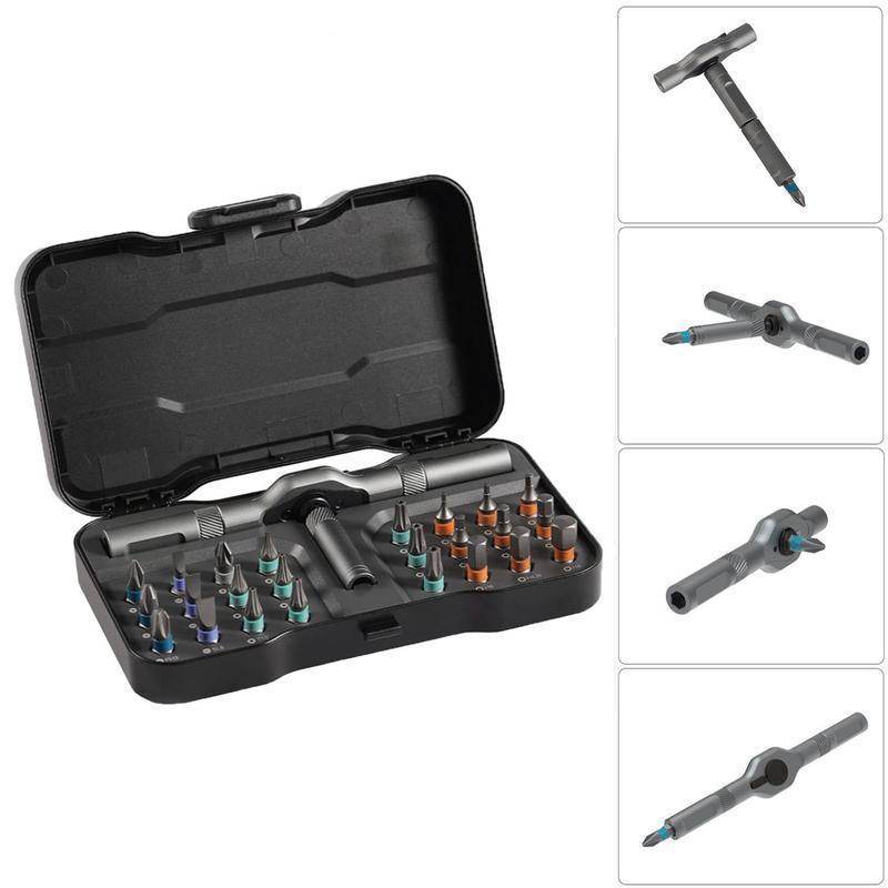【FathersDayGift】SEESE 24-in-1 Screwdriver Set, Switchable Magnetic Screwdriver & Ratchet Tool, Compact, Portable Home Repair Toolbox