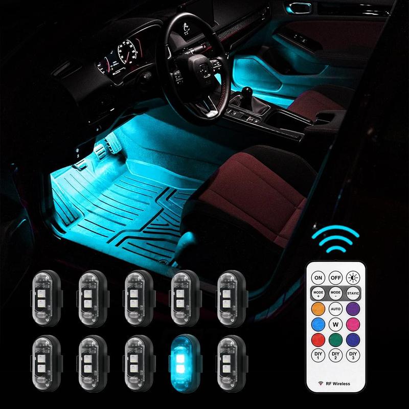 Remote Control Car Footwell Light, USB Rechargeable RGB LED Light, Waterproof Car Interior Decoration Light, Car Lighting Accessories, Suitable for Cars, Gift for Women Men Valentine's Day, Holiday Decorative Car Mods Exterior