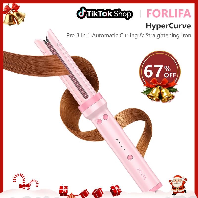 FORLIFA Pro HyperCurve:3-in-1 Cool Air Automatic Curling & Straightening Iron,5 Min Quick Styling,360° Cooling Airflow,1.1Billion Negative Ions, Triple Hair Protection,2-Way Rotation,Anti-Scald,Anti-Tangle, Hair Flat Iron Hair Styling Tools,Summervibes