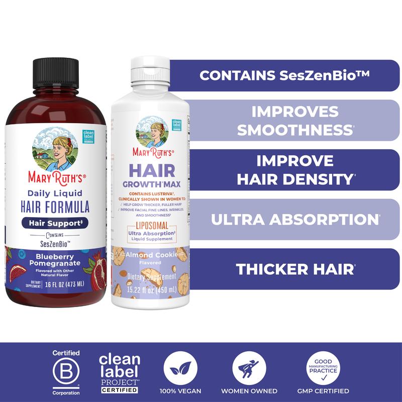 MaryRuthâs Advanced Hair Care Bundle â Daily Liquid Hair Formula 16 oz & Hair Growth Max Liposomal 15.22 oz