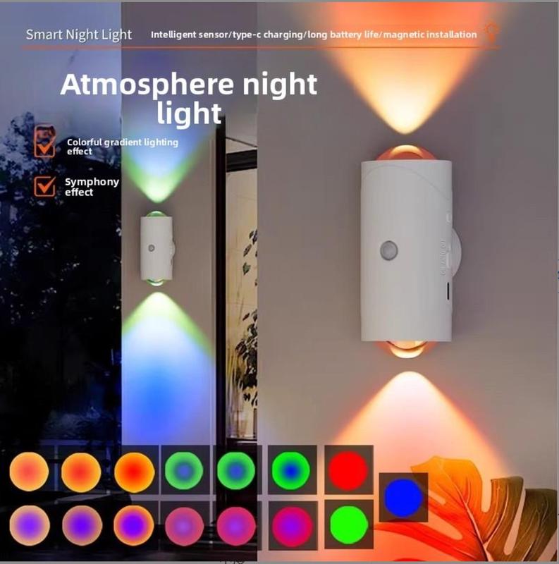 Twilight to Dawn Magnetic Night Light, Sports Human Sensing LED Wall Light, USB Rechargeable 1500mAh Battery, Suitable for Living Room, Bedroom, Corridor, and Home Room Decoration
