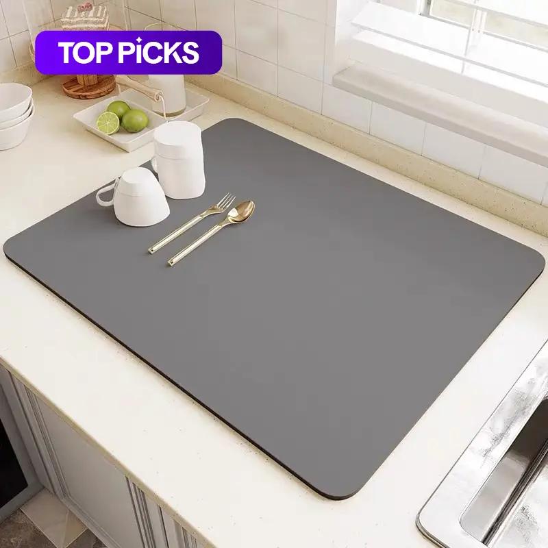 Absorbent Dish Drying Mat, 1/2 Counts Modern Simple Square Kitchen Drip Mat, Coffee Table Mat