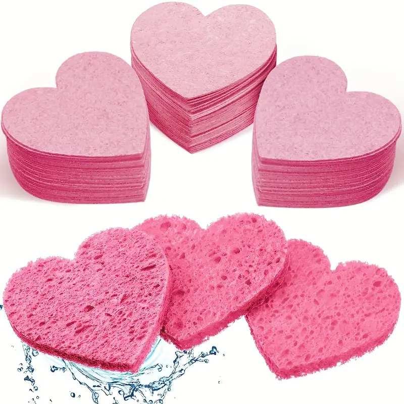 Disposable Heart Shaped Facial Cleansing Puff, Facial Washing Sponge, Dual Sided Facial Scrubber, Wash Tool for Home & Travel, Exfoliating Pads