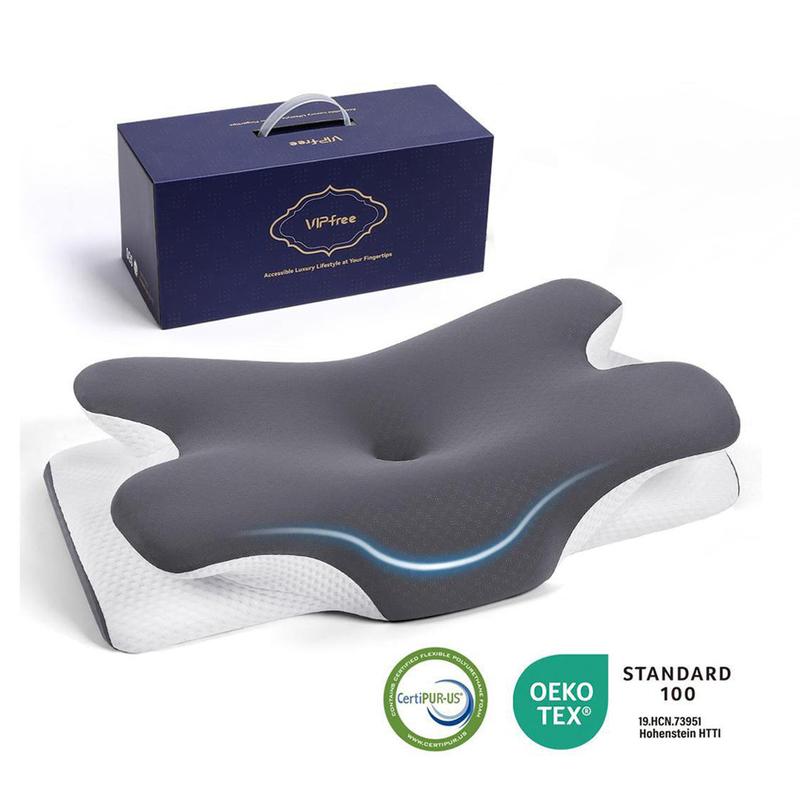 VIPfree Cooling Memory Neck Pillow, Adjustable Ergonomic Memory Foam Neck Pillows, Cervical Support, Breathable & Removable Pillowcase, Mother's Gift