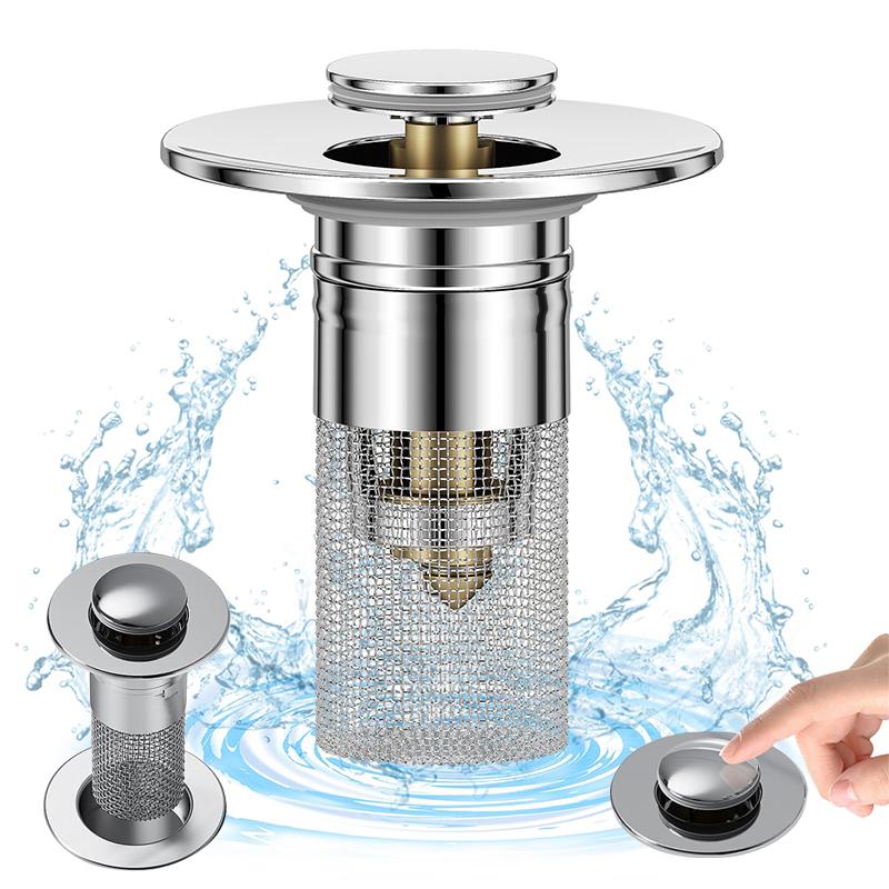 FECOOR Travel Multipurpose Drain Hair Catcher Portable Shower Drain Hair Stopper with Rubber Leakproof Ring Stainless Steel Metal Pop Up Sink Stopper Anti Clogging Filter for Sink Bathtub Shower Bathroom Decorations