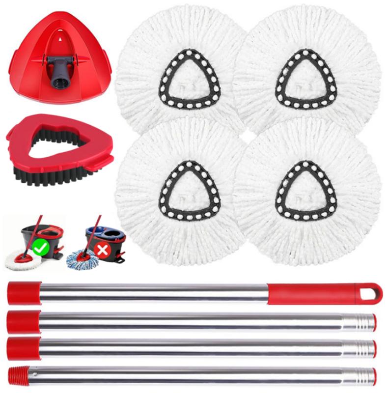 Spin Mop Replacements for O-Cedar 1-Tank System - Microfiber Flat Mop Set with 4 Reusable Pads, 30-58in Stainless Steel Handle, Plastic Brush, for Wood, Tile Floors summerwins,summerwins