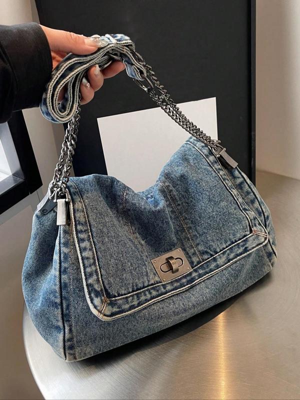 Fashion Denim Chain Shoulder Bag, 2026 New Styling  Casual Versatile Crossbody Bag for Women, Trendy All-match Commuter Bag for Daily Travel Work Commute, Denim Shoulder Purse, Casual Crossbody Bags, Casual Trendy Purses
