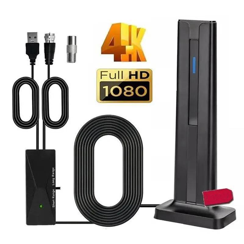 1080P Ultra HD Digital Ground Wave TV Antenna with 5m Cable, USB Powered Indoor Signal Booster, Compatible with Smart and Old Tvs