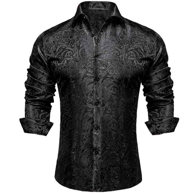 AILISUS Men's Paisley Dress Shirt Long Sleeve Wrinkle Free Button Down Cowboy Shirts Casual Formal Regular Fit Black Menswear Business Work Basic Men Tops