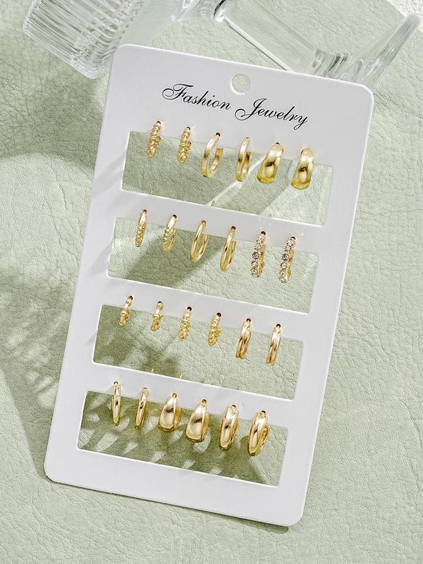 Simple Geometric Design Hoop Earrings, 6/12 Pairs Hoop Earring Sets Fashionable Earrings for Women & Girls for Party, Daily Clothing Decor, Trendy All-match & Exquisite Jewelry, Zinc Alloy Material, Hoop Type for Birthday Gift