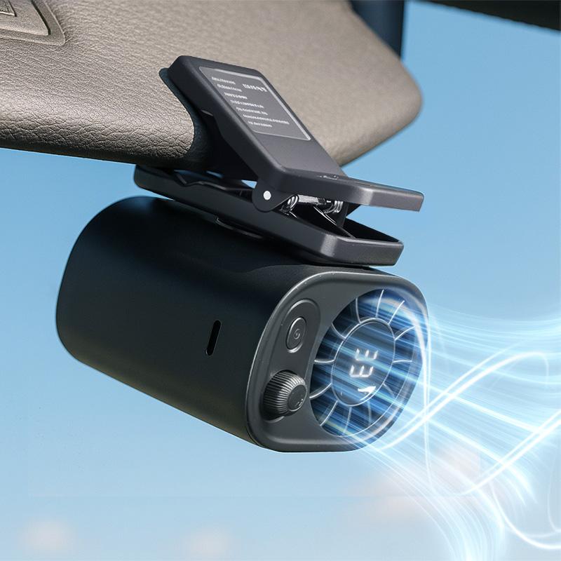 Joytutus Car Clip-On USB Fan - 360° Rotation, 100-Speed Stepless Adjustment, 1800mAh Rechargeable Battery, LED Display, Charging Button, Portable Personal Fan (No Cooling Function, Ideal for Summer), summervibes