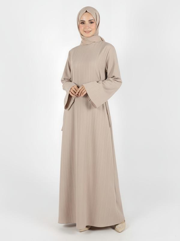 Women's Plain Tie Front Flounce Sleeve Dress, Elegant Long Sleeve Round Neck Dress for Spring & Fall, Women's Clothing for Daily Wear, Hijabi Cute Dresses
