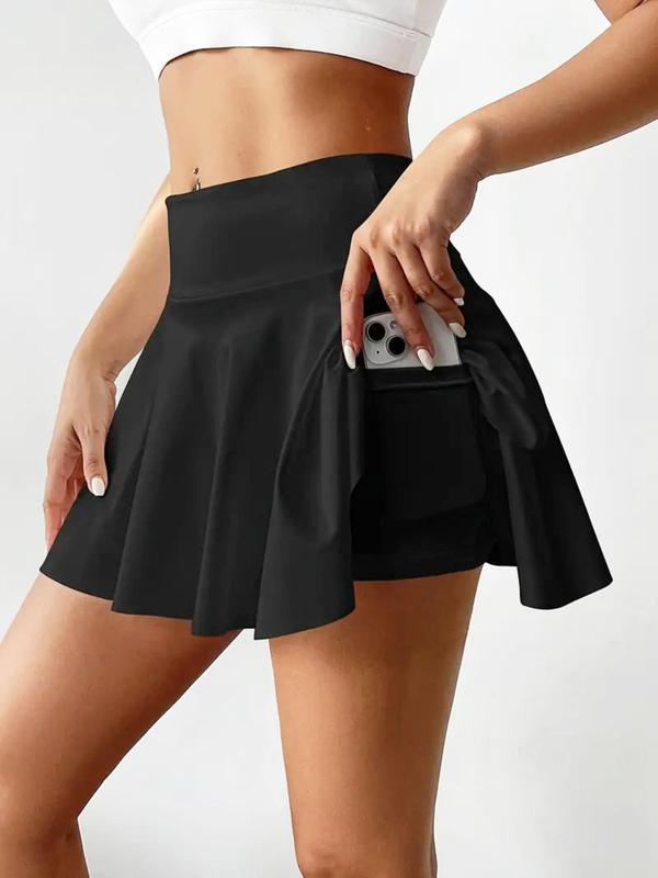Women's 2 in 1 High Waist Sports Skort, Gym Shorts, Solid Pocket Design Skort for Yoga Gym Workout, Ladies Sportswear for Summer, High Waisted Skorts, Athletic Skort, Casual Sporty Skort