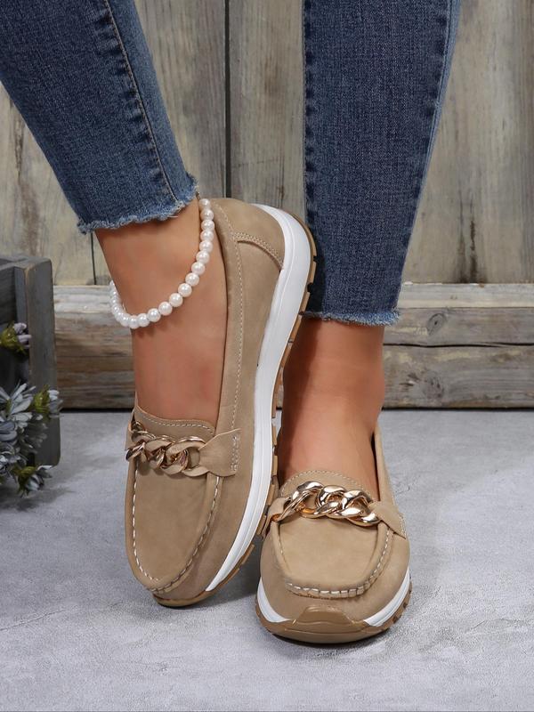 Women's Summer Chain Decorated Low Top Round Toe Slip on Shoes, 2025 Casual Comfortable Soft Sole Low Top Shoes for Women Outdoor, Girl's Walking Shoes, Trending Shoes