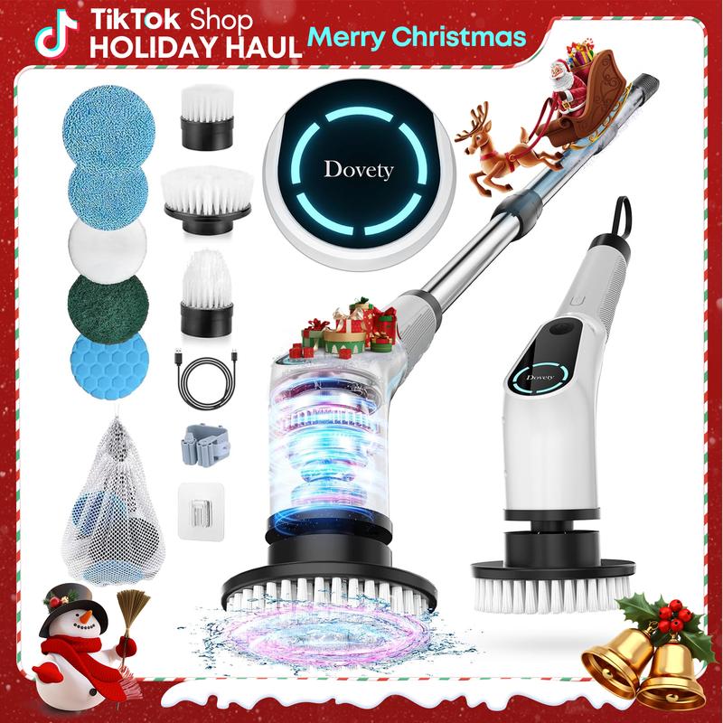 Dovety Electric Spin Scrubber, 8 Replacement Head, 2 Adjustable Speed, Multifunctional Cordless Cleaning Brush, Power Cleaning Brush with Extension Handle,Fast Charge, for Bathroom Shower Tub,  Toilet, Floor, Household Cleaning Supplies