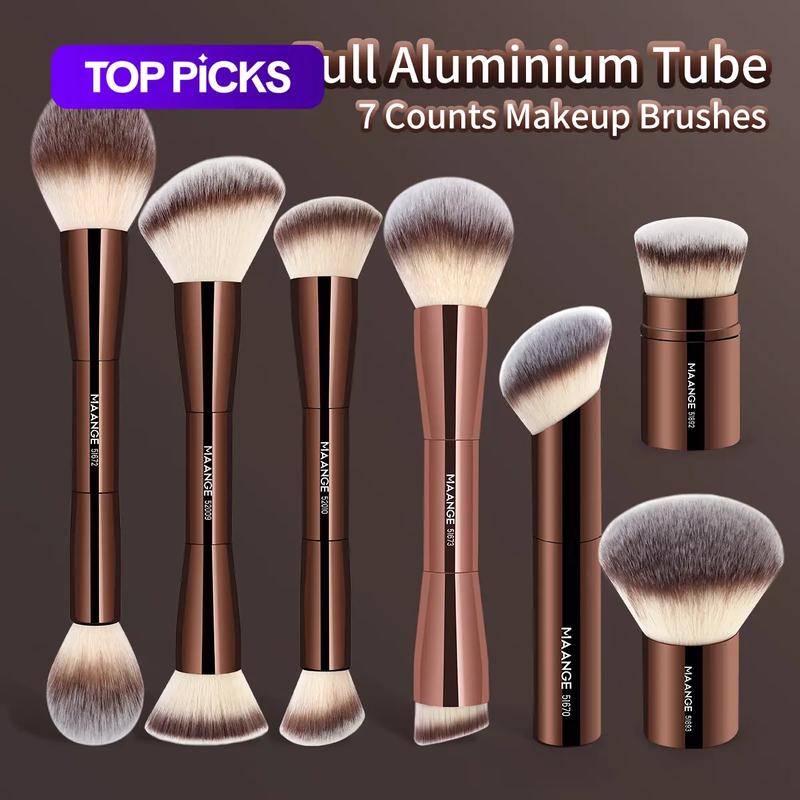 MAANGE Multi-Use Makeup Brush Set, 7-Count Ergonomic Cosmetic Brushes, Face Makeup Brushes for Blush, Contour, Highlighter and Concealer, Makeup Blending Brushes and Professional Facial Detailing Tools for Women and Girls