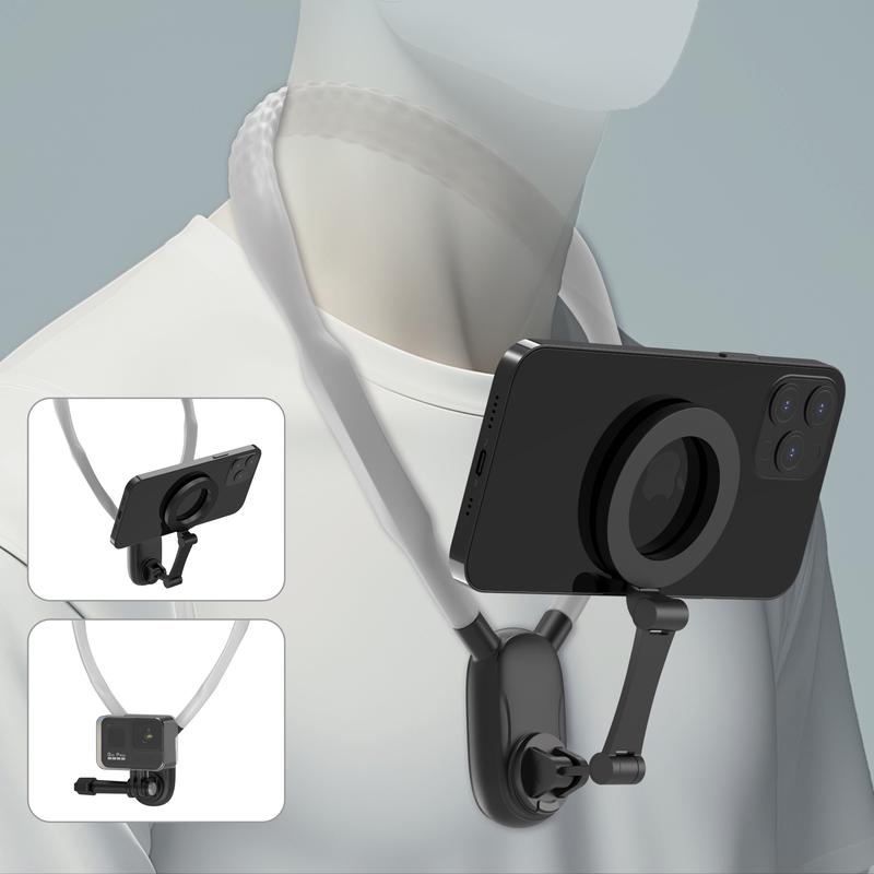 Magnetic Neck Mount for Phones - Hands-Free POV/Vlog Holder, Chest Strap for iPhone 17 16 15 14 , Android, and Smartphone Accessories