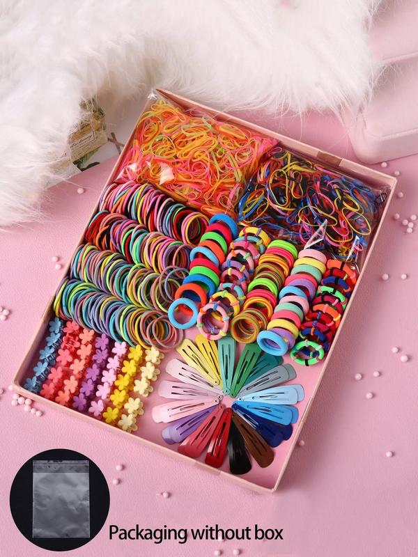Sweet Fashion Colorful Elastic Hair Ties As Valentine's Day Gift, Cute Cartoon Metal Hair Clips, Mini Floral Hair Clips Set, Hair Accessories Gifts for Women & Girls