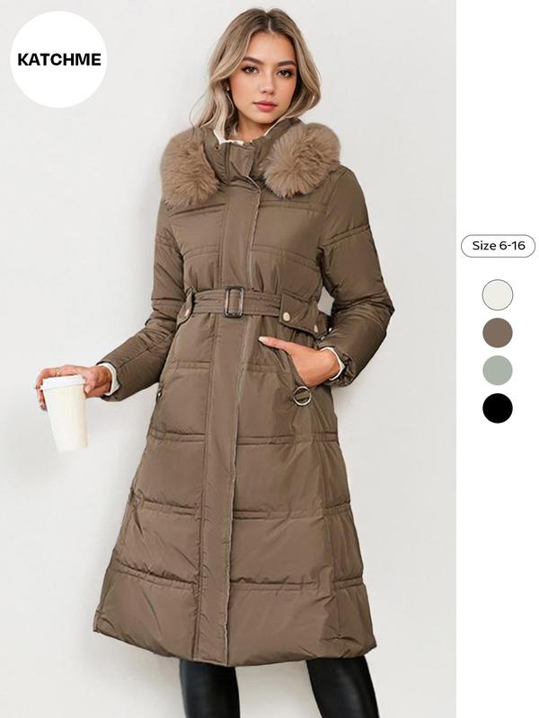 Women's Chic Plush Fitted Button Waist Tie Down Coat Jackets Outerwear