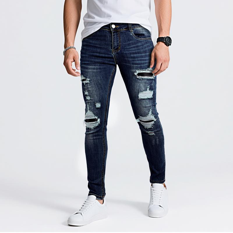 GINGTTO Men's Ripped Stretch Jeans Slim Fit Distressed Skinny Denim Pants Fashion Comfort Tapered Leg SummerVibes