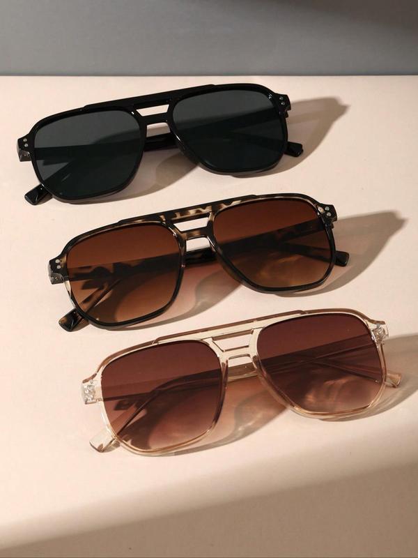 Vintage Ombre Tinted Lens Plastic Sunglasses, 2025 Summer Classic Aviator Sunglasses for Everyday Use, Brown Sunglasses for Men and Women, Travel, Tinted Lenses Sunglasses Accessories, Couples Gifts, Sunglasses Set