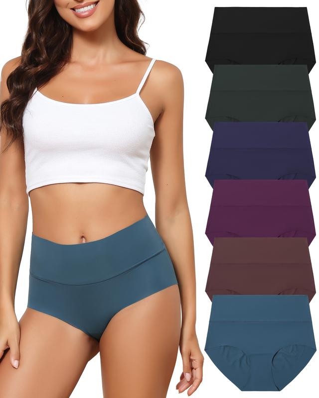 LEVAO Women's Seamless High Waisted Underwear Full Coverage Brief No Show Panties Sexy Comfortable Pantie Multi 6 Pack S-XXL